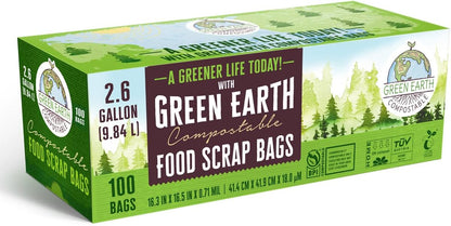 Green Earth Compostable Tall Kitchen Food Scrap Trash Bags, Superior Strength 0.9 Mil, Compost Bin Compatible, 13 Gallon, 49 Liter, 50-Count, ASTM D6400, BPI (US) & OK Compost Home (EU) Certified