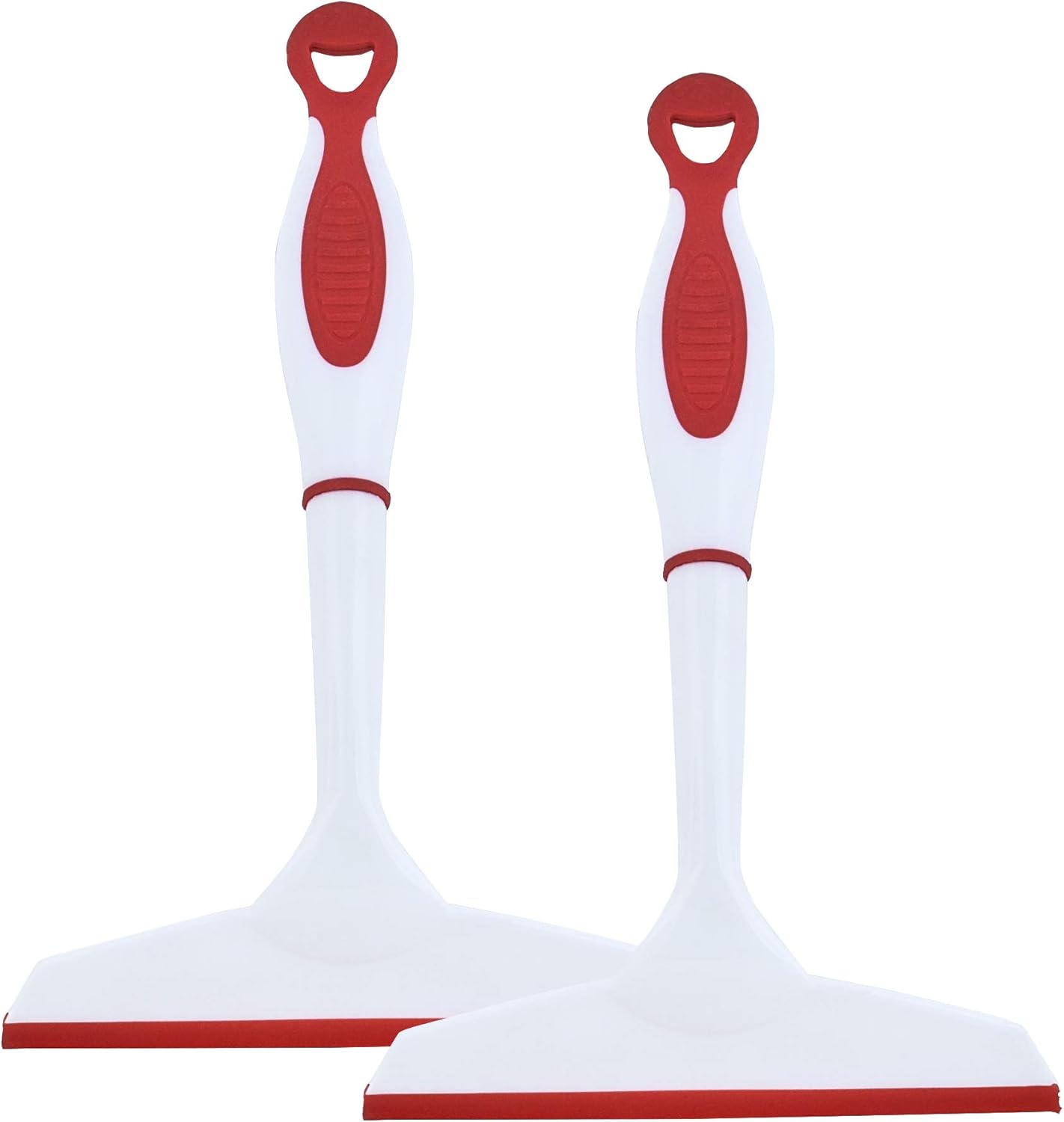 Superio Rubber Squeegee, 2 Pack, Streak Free All Purpose Window Squeegee, Comfort Grip Handle and Hanging Hook (Red, 10 Inch- 2 Pack)