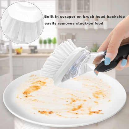 Soap Dispensing Replacement Dish Brush Storage Set with 2 PCS Brush Refills & Holder - RIMAY Dispenser Scrub Cleaning Scrubber Kitchen Dishwashing Dish Wand Handle for Dishes/Pans/Pots/Sink(Black)