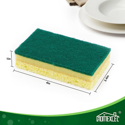 HOMEXCEL Sponges Kitchen 12pcs, Non-Scratch Scrub Dish Sponge Safe on Non-Stick Cookware, Dual Sided Cleaning Sponges for Kitchen, Household, Bathroom and More