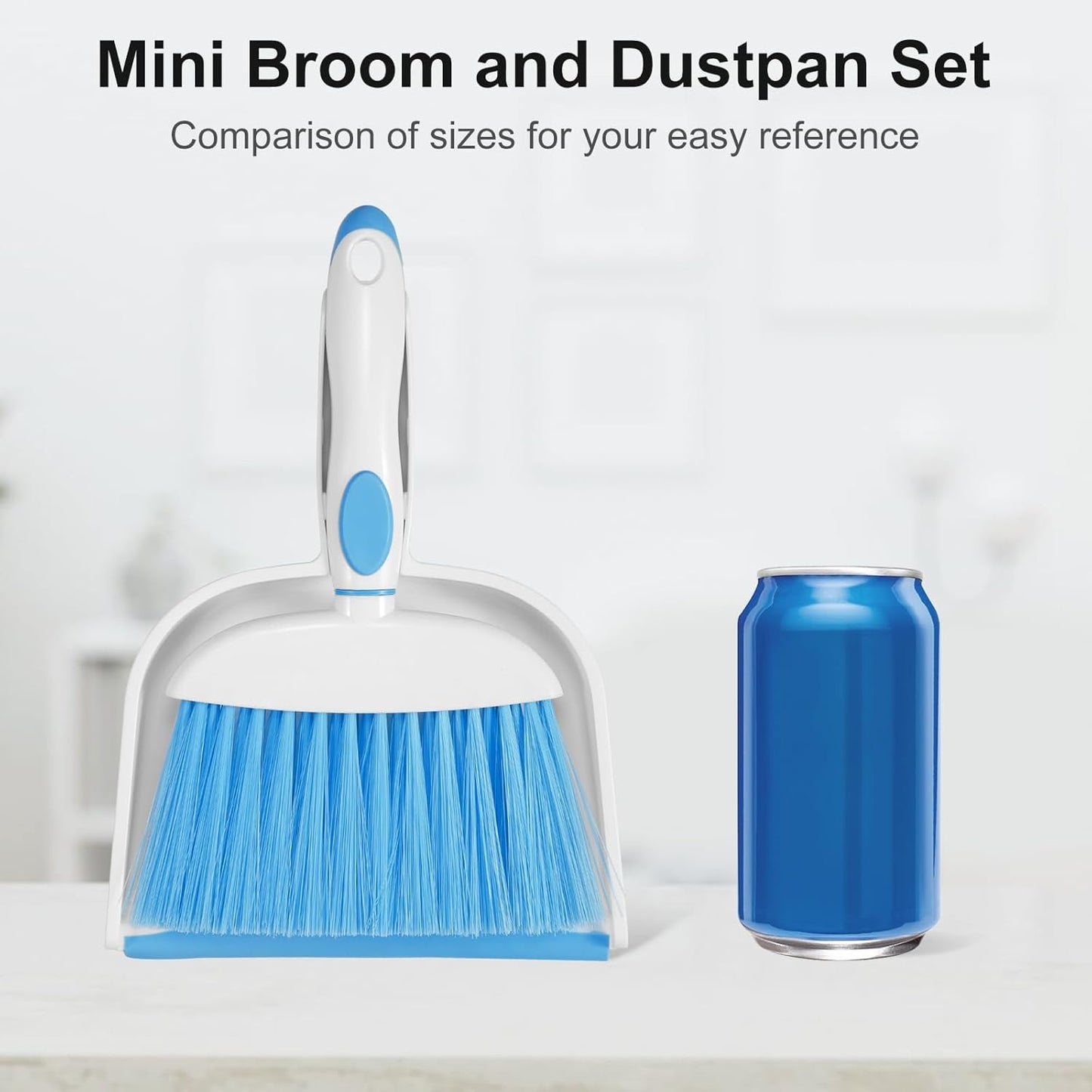 NACENA Small Dust Pan and Brush Set, Mini Broom and Dustpan Set Small Hand Broom and Brush Combo Dust Pan with Teeth for Home Cleaning Drawers Desktop Sofas and Outdoor, White & Gray