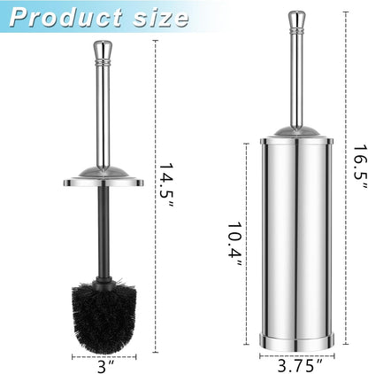 Brushed Nickel Toilet Brush and Holder Set,304 Stainless Steel Toilet Bowl Brush and Holder for Bathroom,Silver Heavy Duty Toilet Brush,Durable Scrubbing Bristles,Splash Resistant,Long Handle