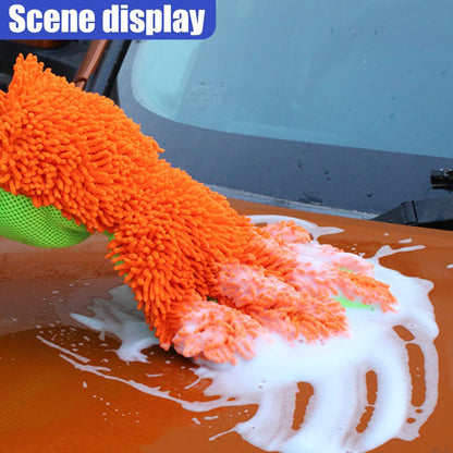 2PCS Car Wash Mitts, Double Sided Chenille Microfiber Dusting Gloves with 5-Finger Design, Anti-Scratch Auto Interior Exterior Detailing Mitt for Cleaning Wheel Tight Spot (Purple)