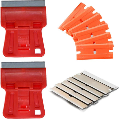 Razor Blades Metal Scraper Tool Pull Push Glass Scraper Stove Top Scraper Window Ceramic Scraper with10 PCS Single Edge Replacement Scraper Blades Removing Decal Label Residue Sticker,Silver
