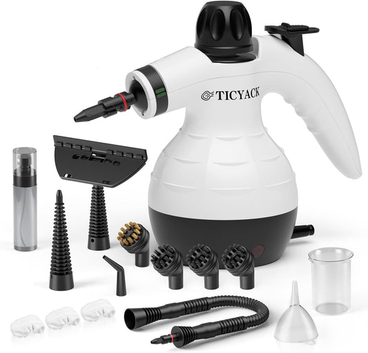 TICYACK Handheld Steam Cleaner, Steam Cleaner with 16 PCS Accessory & Safety Lock, 500ML Capacity, Multi-Surface Deep Cleaning for Home, Car, Bathroom, Grout, Floor, Window (White)