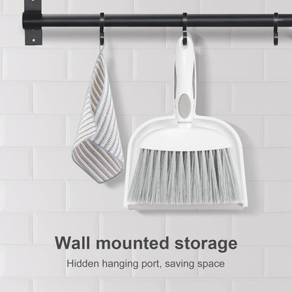 NACENA Small Dust Pan and Brush Set, Mini Broom and Dustpan Set Small Hand Broom and Brush Combo Dust Pan with Teeth for Home Cleaning Drawers Desktop Sofas and Outdoor, White & Gray