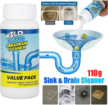 Wild Tornado Sink and Drain Cleaner Powder – Powerful Foaming Drain Cleaner for Kitchen, Bathroom, Toilet & Pipes – Fast-Acting Clog Remover, Deodorizes & Deep Cleans Drains (5)