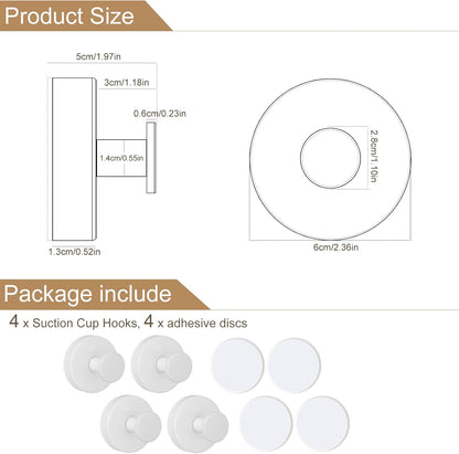 ZESLMG Adhesive Hooks for Shower, Chrome Self Sticky Hooks for Glass Window Kitchen Wall, Removable Bath Robe Loofah Door Wreath Coat Towel Hook No Damage for Hanging, 4 Pack