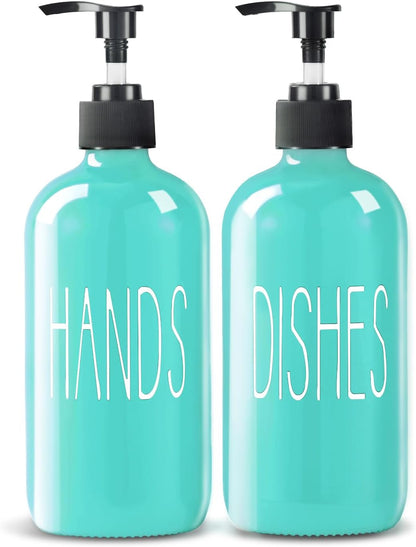 COHOSEGE Glass Soap Dispenser Set 2 Pack,Contains Hand and Dish Soap Dispenser.Premium 16 Oz Black Kitchen Soap Dispenser Set for Kitchen Sink and Farmhouse Decor