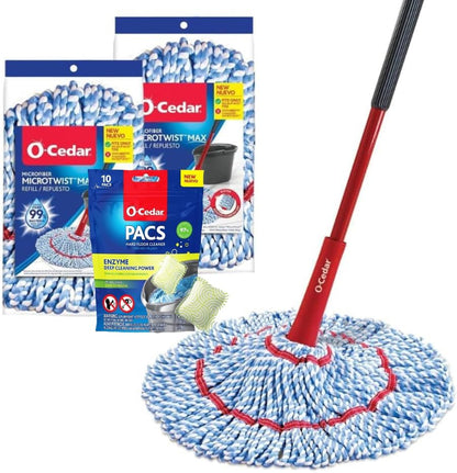 O-Cedar MicroTwist MAX Microfiber Twist Mop with 1 Extra Refill | Features Hands-Free Wringing | Extra Large 18-Inch Mop Head | Safe on All Floor Types