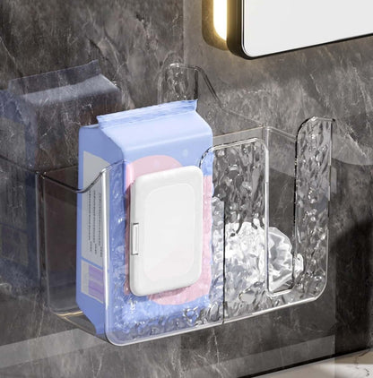 Wall-Mounted Wipes Dispenser Holder – Adhesive-Acrylic Storage Box for Kitchen, Bathroom & Bedroom – Flushable Wet Wipes Container (B)