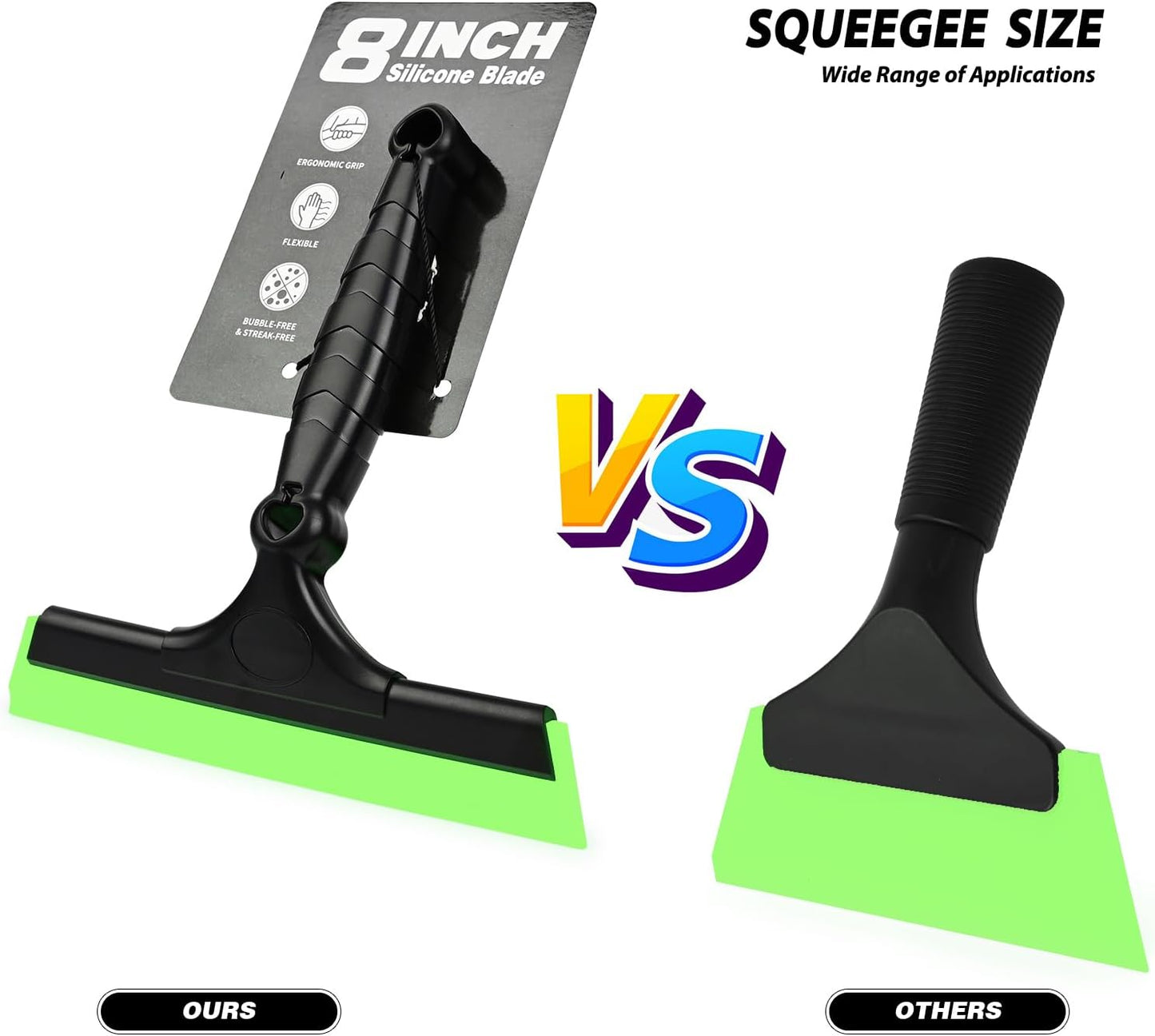 EHDIS 2PCS Flexible 8-Inch Silicone Squeegee Window Tint Tool Auto Water Blade, Shower Squeegee for Car Windshield, Glass, Tiles, and Smooth Surfaces