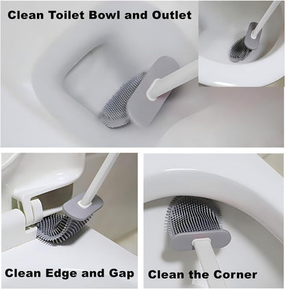 Toilet Brush with Holder Silicone Toilet Brush and Cleaning Brush for Household Bathroom Toliet Brush Set (White)