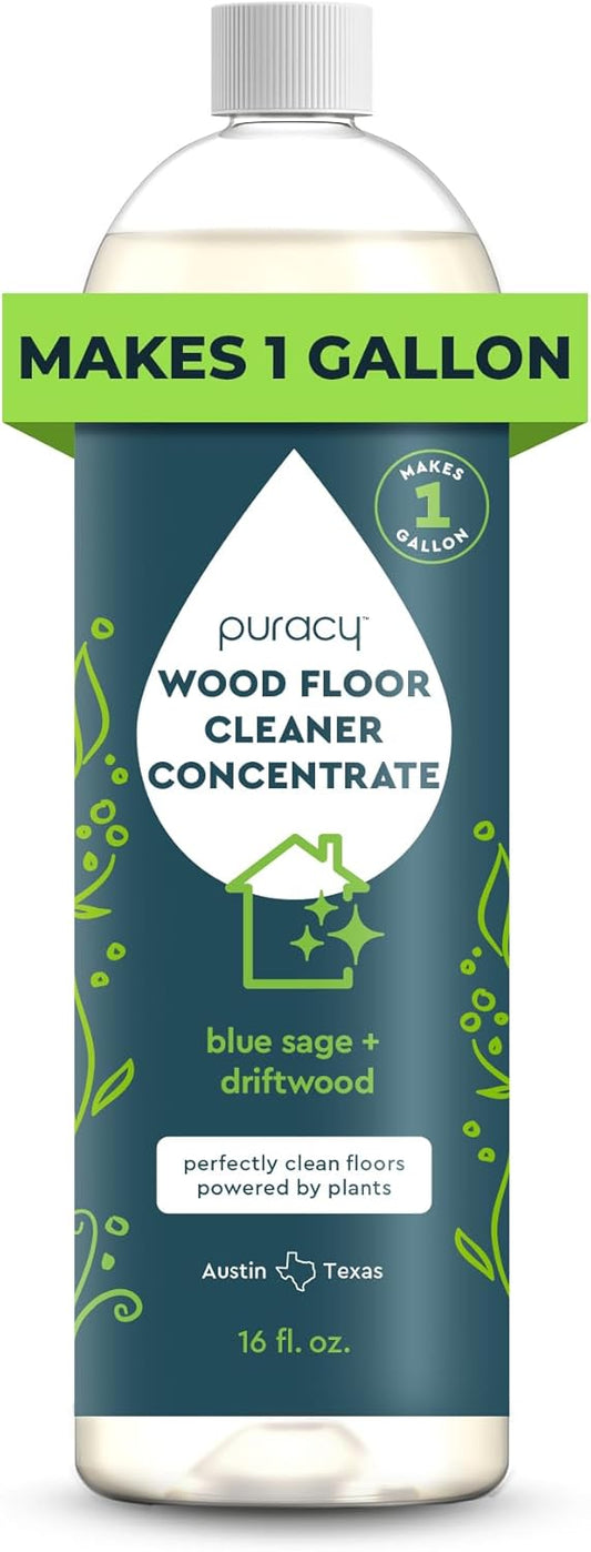 Puracy Wood Floor Cleaner Concentrate - pH Neutral Plant-Powered Hardwood All Purpose Cleaner - Residue-Free Non-Sticky Cleaning Solution As Seen on TikTok (Blue Sage & Driftwood, 16 fl oz)