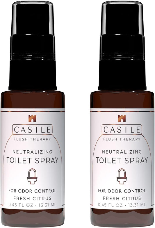 Castle Flush Therapy Neutralizing Toilet Spray | Odor Control: Mist Over the Water Surface, Go, Then Flush | Bathroom Freshening | Neutralizes Odors at the Source | Fresh Lotus | 0.45 oz (2 Pack)