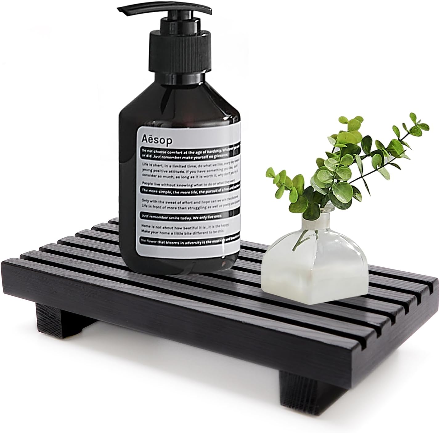 Renawe Small Kitchen Sink Soap Tray for Counter Soap Dish Dispenser Holder Wooden Risers Stand for Bathroom Decor Farmhouse Wood Pedestal Kitchen Accessories Countertop Vanity Counter Decorative Tray
