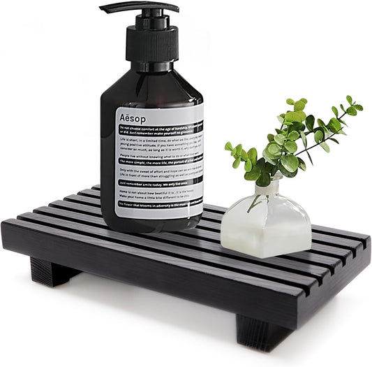 Renawe Small Kitchen Sink Soap Tray for Counter Soap Dish Dispenser Holder Wooden Risers Stand for Bathroom Decor Farmhouse Wood Pedestal Kitchen Accessories Countertop Vanity Counter Decorative Tray