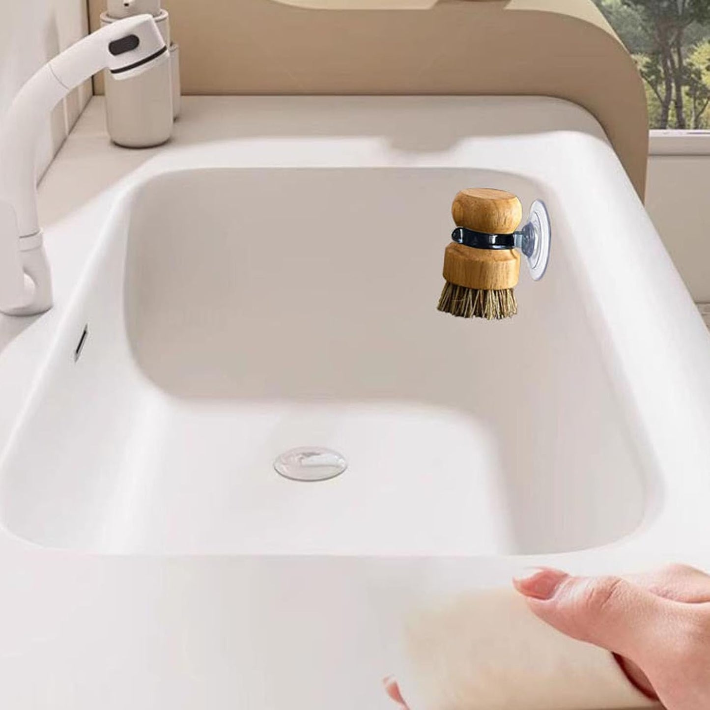 Soap Dispensing Palm Brush Holder Traceless Suction Cup Dish Brush Holder for Kitchen Brush Dish Brush with Soap Dispenser Pot (Open Type)