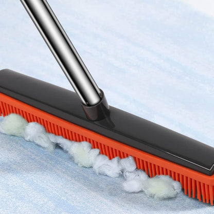 Pet Hair Rubber Broom with Squeegee for Carpet,Fur Remover Broom Carpet Rake for Pet Hair Removal, with 50" Long Handle