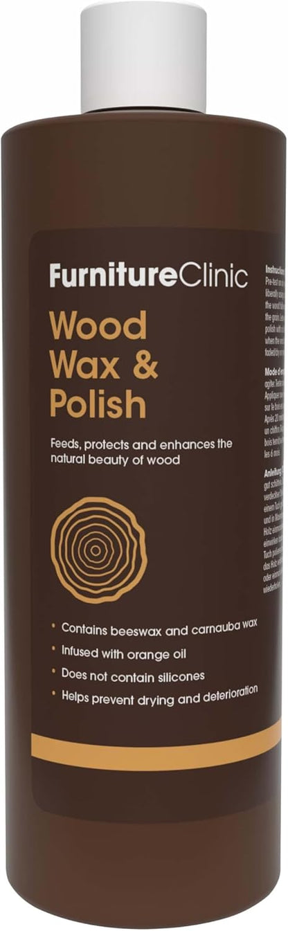 Furniture Clinic Wood Wax & Polish – Natural Beeswax & Orange Oil Wood Conditioner – Restores Shine to Furniture, Tables & Kitchen Cabinets – Safe for All Finished & Unfinished Wood – 8.5oz