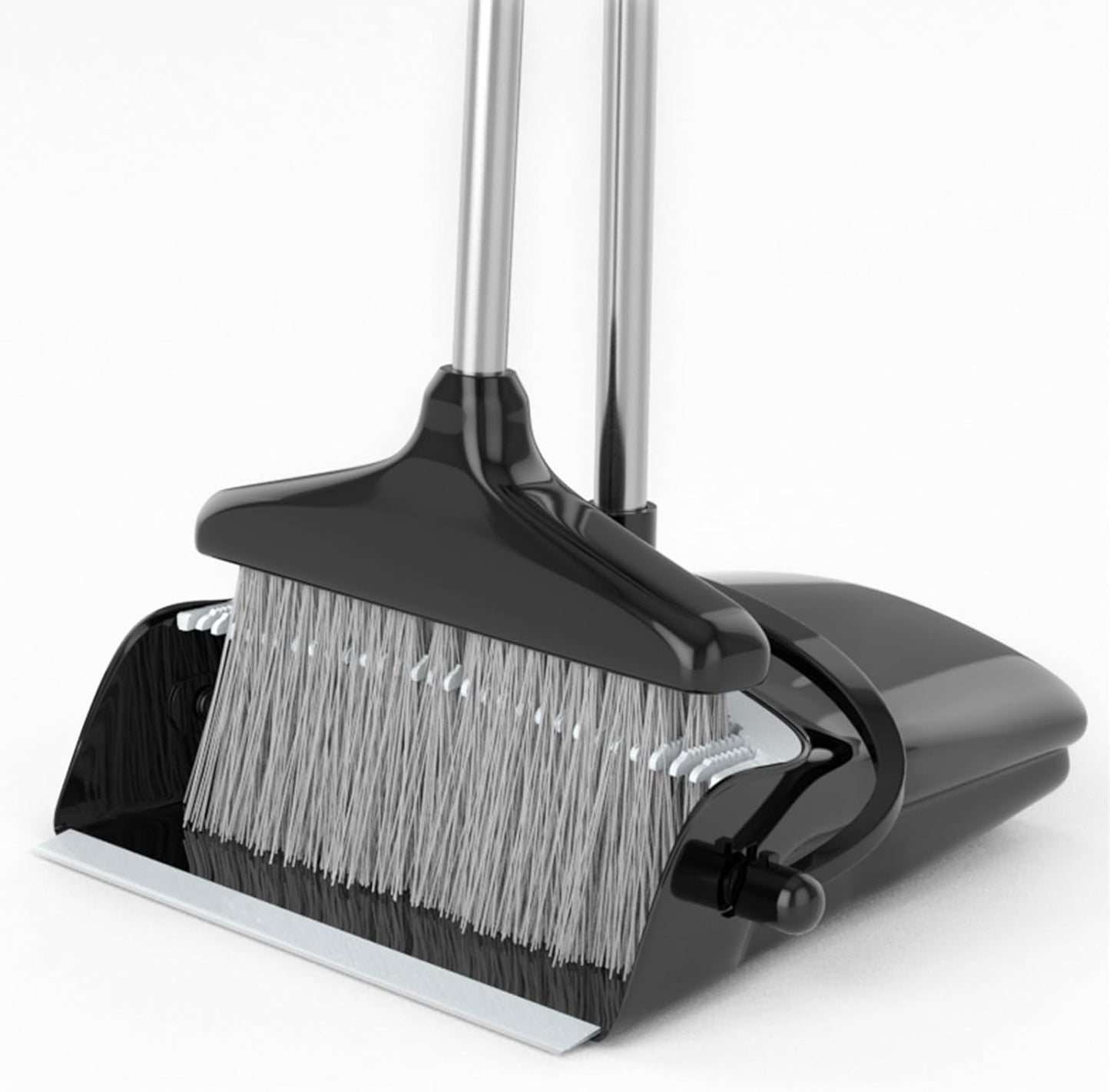 Broom with Dustpan Combo Set 54" Long Handle Adjustable Length Stainless Steel Broomstick Standing Dust Pan and Broom Set for Office Home Kitchen Lobby Floor Cleaning (Red and Black)
