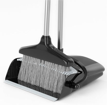 Broom with Dustpan Combo Set 54" Long Handle Adjustable Length Stainless Steel Broomstick Standing Dust Pan and Broom Set for Office Home Kitchen Lobby Floor Cleaning (Red and Black)