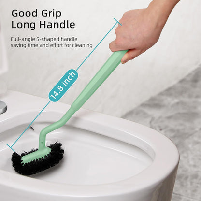 HAMITOR Toilet Bowl Brush Holder Set: Bathroom Deep Cleaning Toilet Cleaner Scrubber Under Rim with Curved Bristle for Dead Corner Clean - Hidden Rv Toilet Decorative Accessories with Caddy- White