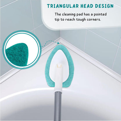 Shower Scrubber, Bathroom Tub and Tile Cleaner Brush with Long Handle, 47'' Bathtub Cleaning Tool with 6 Refill Pads