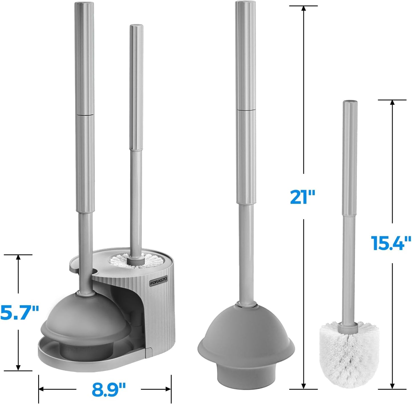 FORASTO 2Pack 2 in 1 Toilet Brush and Plunger Set, Extended Handle Plunger,Toilet Bowl Brush Plunger Set,Bathroom Cleaning Tools,Toilet Brush Plunger Combo,Cleaning Brush,Cleaning Supplies