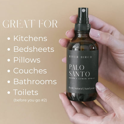River Birch Luxury Linen and Room Spray - Home Signature Scent Balsam and Cedar Room Fragrance Spray - Fragrant Fresh Linen Air Freshener For Bedding - Handmade in Texas - 4 oz Glass Amber Bottle