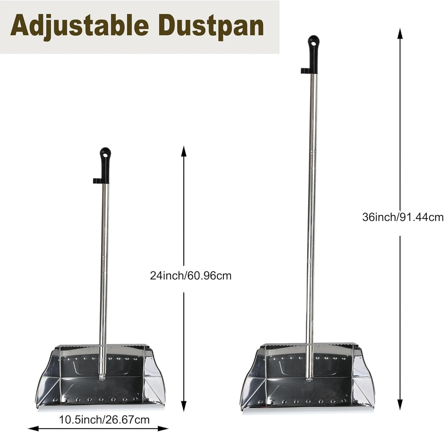 Metal Dustpan with Broom Set, Long Handle Stainless Steel Dustpan,Heavy Duty Standing Dust Pan with Teeth, Indoor Outdoor Up for Home Kitchen Lobby Room Office