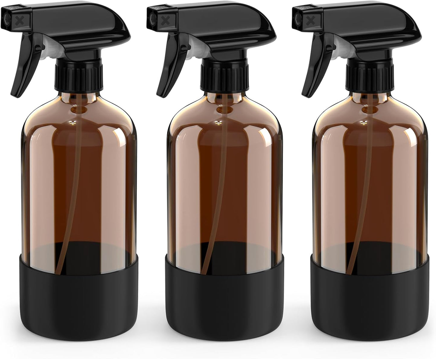 Bontip Amber Glass Spray Bottle with Silicone Sleeve Protection, 16 oz Refillable Spray Bottles for Cleaning Solutions, Plants, Aromatherapy, Facial Hydration (1, Black, 16 oz)