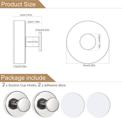 ZESLMG Adhesive Hooks for Shower, Chrome Self Sticky Hooks for Glass Window Kitchen Wall, Removable Bath Robe Loofah Door Wreath Coat Towel Hook No Damage for Hanging, 4 Pack