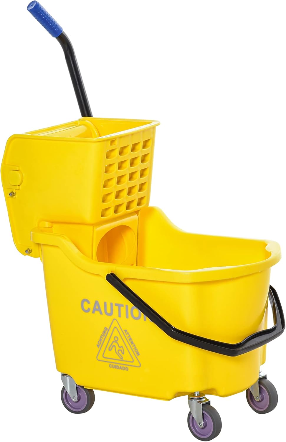 HOMCOM Mop Bucket Cart with 34 Quart Capacity, Side Press Wringer and Metal Handle, Yellow