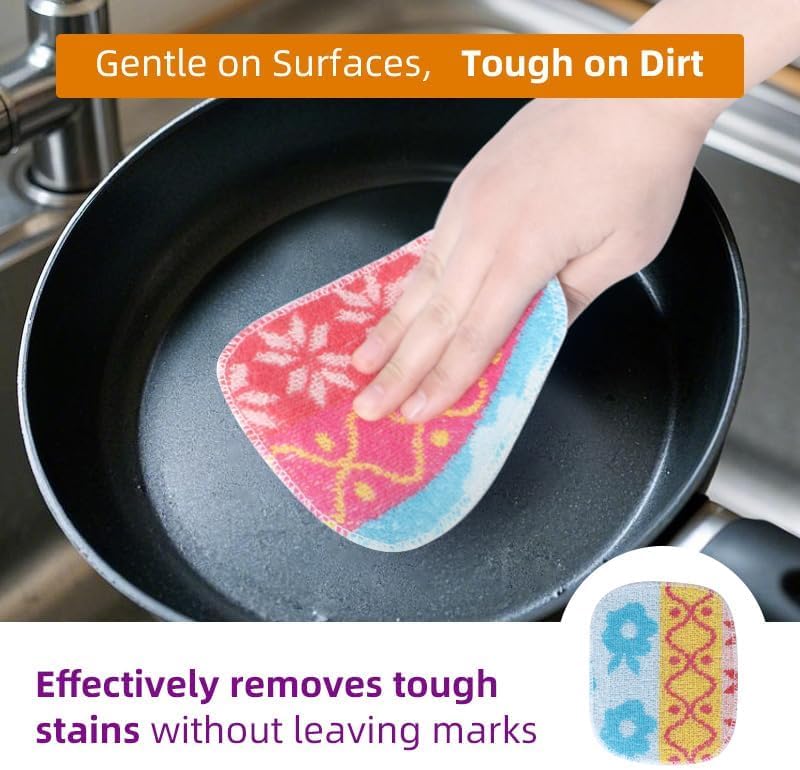 Amarelle GEN II Dish Washing Scrubbers (3-Pack), Made in Green Kitchen Scrubbers for Dishes, Non Scratch Pot & Pan Scrubber, Dual-Sided Heavy-Duty Scouring Pads, Reusable (Nordic Folk)