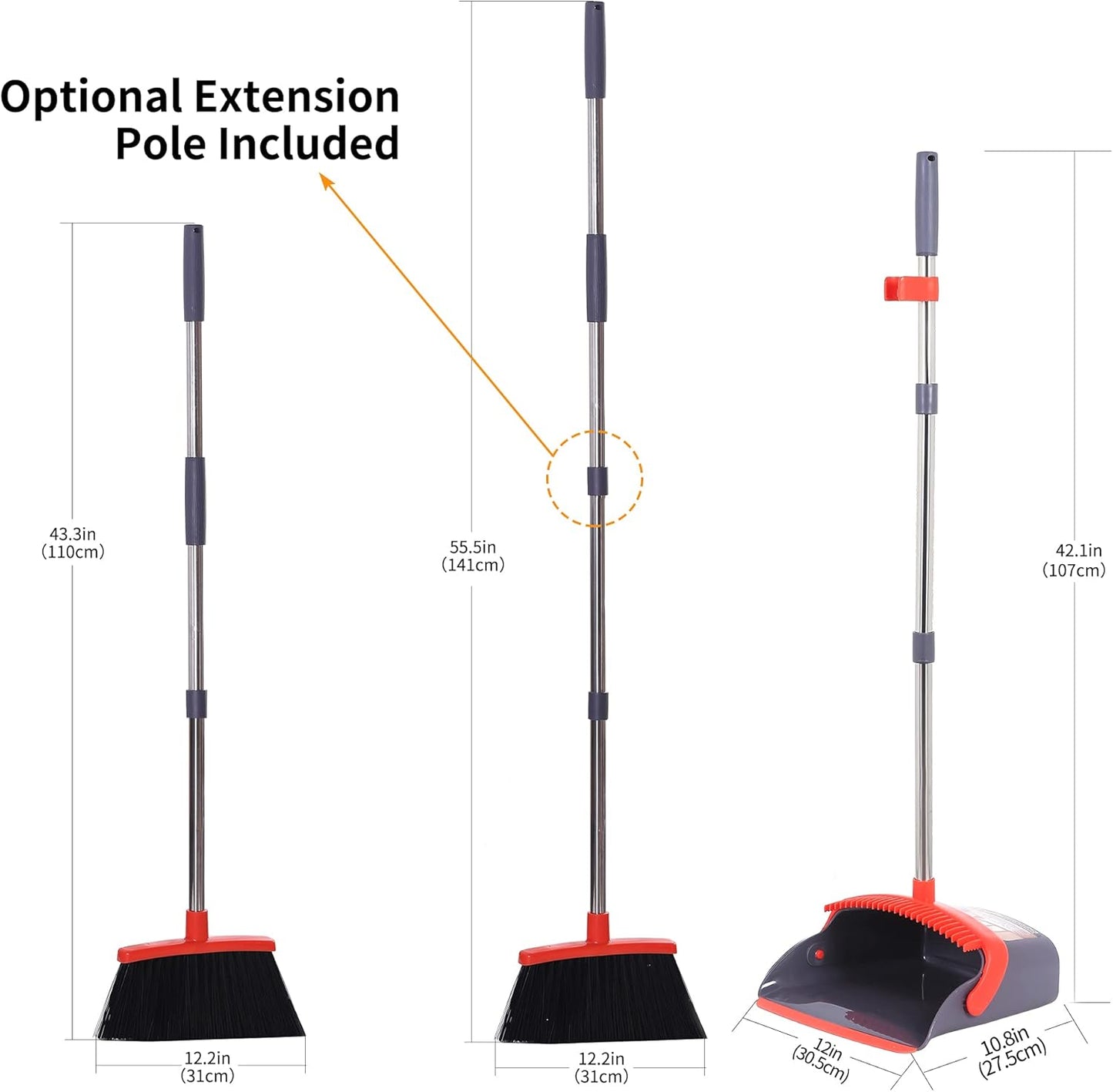 Broom and Dustpan Set for Home 2026 Indoor Outdoor Broom with Dustpan Combo Set Upright Dust Pans with Long Handle Angle Broom for Kids Garden Pet Hair Lobby Wood Floor Kitchen