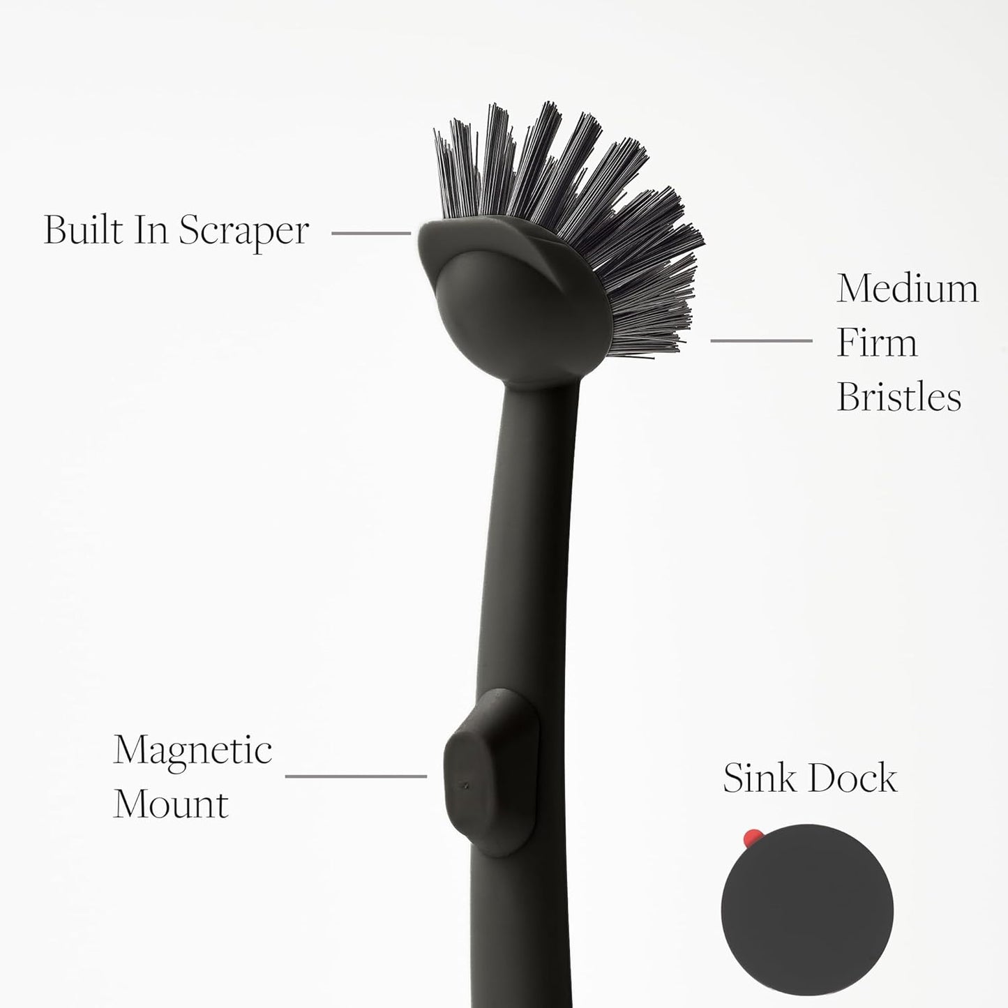 Earth & Mango Magnetic Dish Brush & Scraper, Snaps to Sink, Non-Scratch, Dishwasher Safe, Dish Scrubber – Onyx Black