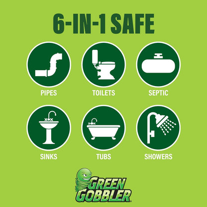 Green Gobbler Drain Clog Dissolver | Powerful Liquid Drain Opener & Toilet Clog Remover | Safe for Pipes & Septic | 2 Pack