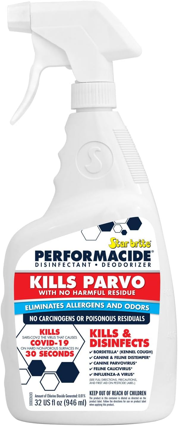 PERFORMACIDE No-Rinse Disinfectant / Deodorizer for Pet Surfaces | Kills Parvovirus, Ringworm, Feline Calicivirus, Avian Influenza (Bird Flu) Eco Friendly, Naturally Dissipates, Refillable, 32 OZ Kit