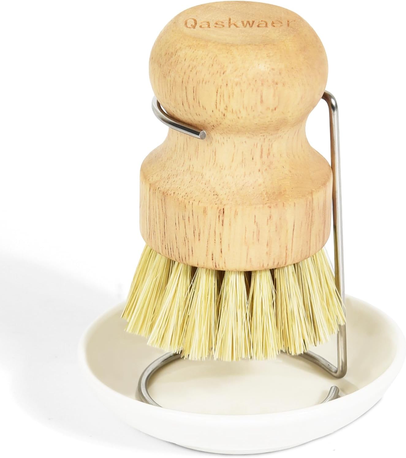 Wooden Dish Brushes, Dish Dishwashing Brush for Cleaning Dishes, Kitchen Wooden Cleaning Dsihes Set with Draining Rack, Natural Sisal Bristles, 1 Set