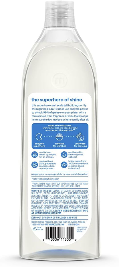 Method Super Shine Liquid Dish Soap, Powered by Enzymes, Coastal Citron Scented, 16 fl oz