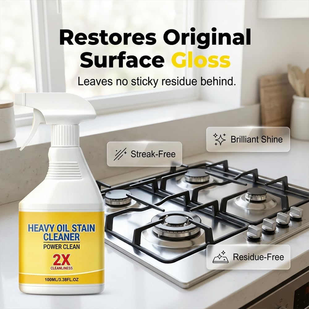 Yilia Kitchen Heavy Oil Cleaner Spray, All Purpose Degreaser for Stove Oven Range Hood Appliances, Heavy Duty Grease Remover for Kitchen Cabinet Cooktop Countertop Stainless Steel Surfaces (1 Set)