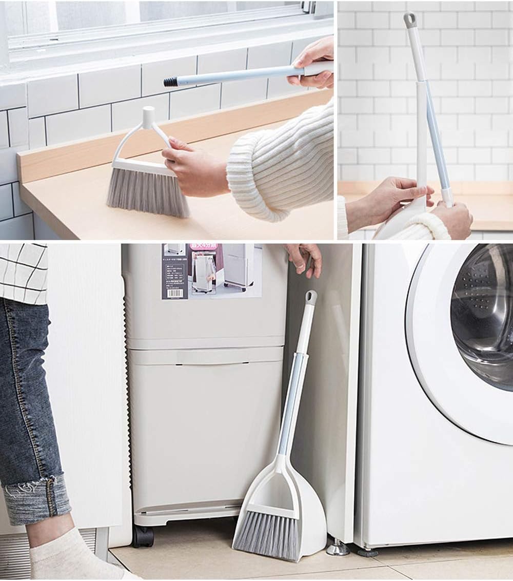 Mini Broom and Dustpan, Home Kitchen Sweeping for Kids(White+Gray)