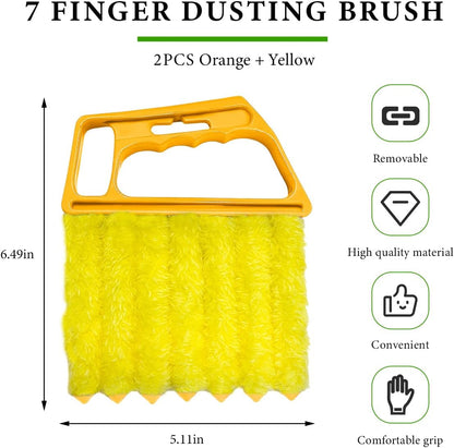 DXNQ 2 PCS Blind Cleaner Duster Tool, Window Venetian Hand-held 7 Finger Dusting Cleaner Brush, Blinds Cleaning Brush Tool for Window Shutters Air Conditioner, Car Accessories (Orange+Yellow)