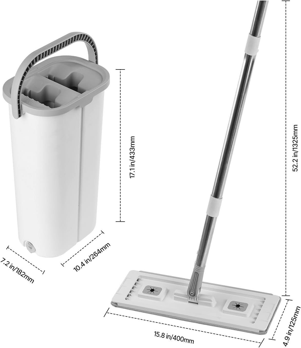 Happybuy Mop and Bucket with Wringer Set, Wet & Dry Use, Flat Mop with Stainless Steel Handle, 3 Washable Microfiber Pads, Mop Bucket for Hardwood, Tile, and Vinyl Floors