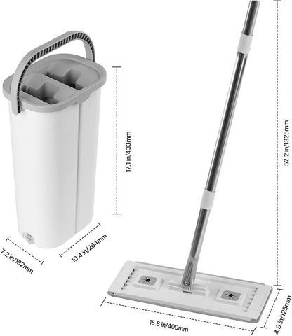 Happybuy Mop and Bucket with Wringer Set, Wet & Dry Use, Flat Mop with Stainless Steel Handle, 3 Washable Microfiber Pads, Mop Bucket for Hardwood, Tile, and Vinyl Floors
