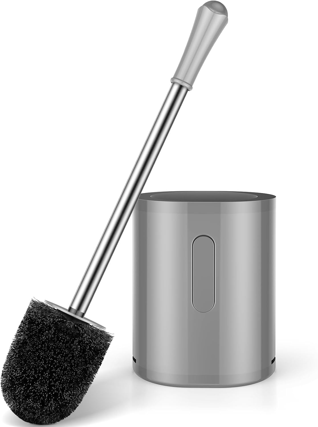 AONEZ Compact Toilet Brush & Holder, Stainless Steel Handle, Space Saving for Storage, Deep Cleaning, Drip-Proof, Easy to Assemble, Nylon Bristles, White & Grey