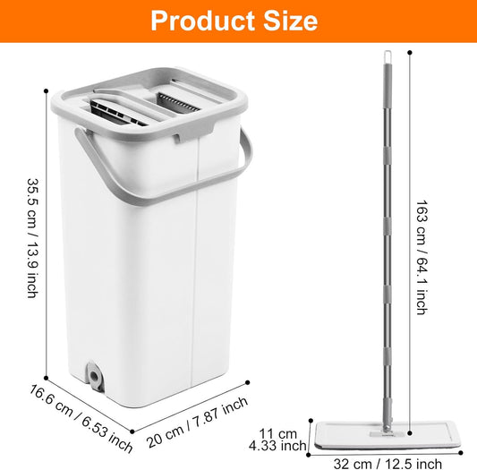 Flat Mop and Bucket System, Separates Dirty and Clean Water, Hands-Free Floor Mop and Bucket with Wringer Set for Home, Include 3 Reusable Microfiber Mop Pads, Home Cleaning for All Floor Types (F)