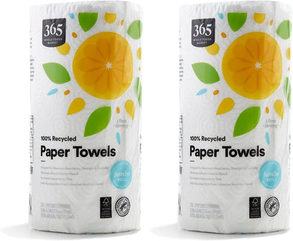 365 by Whole Foods Market, 100% Recycled Jumbo Paper Towels, Ultra-Strong, 135 Sheets per Roll, 3 Count