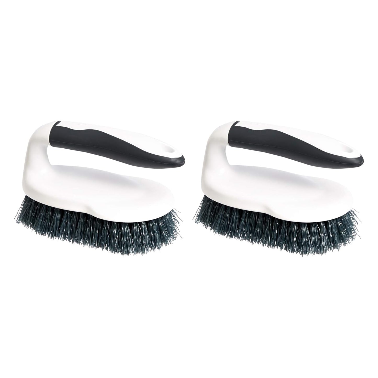 Amazon Basics All Purpose Rectangular Scrub Brush, Hard Bristle, Stiff Bristles, Sturdy, Ergonomic Long Handle, Durable, 2-Pack, White & Black